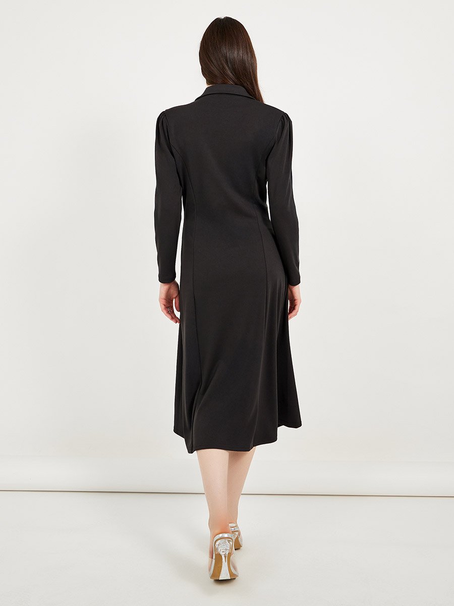 Notch Lapel Collar Double Breasted Blazer Midi Dress