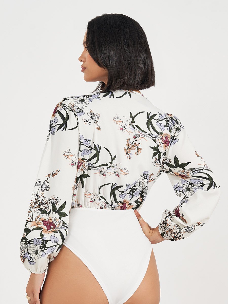 Floral Print V Neck Bodysuit