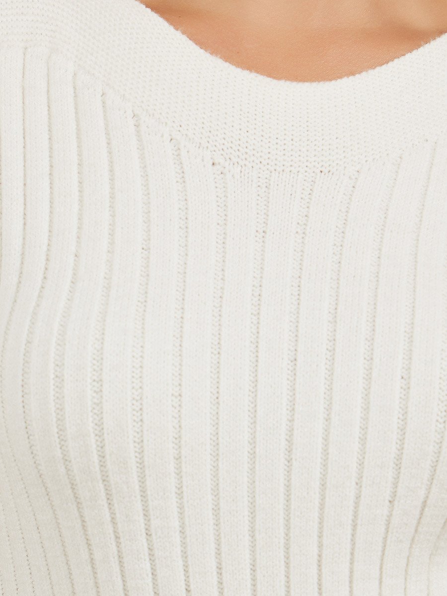 Ribbed V Neck Knit Top with Cap Sleeves