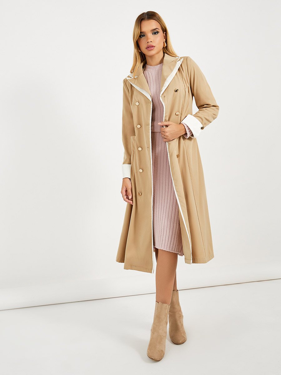Contrast Cuff Buttoned Blazer Midi Dress