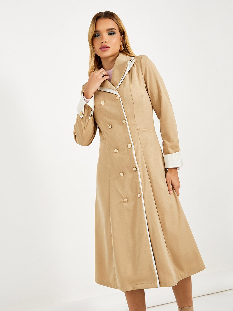Contrast Cuff Buttoned Blazer Midi Dress