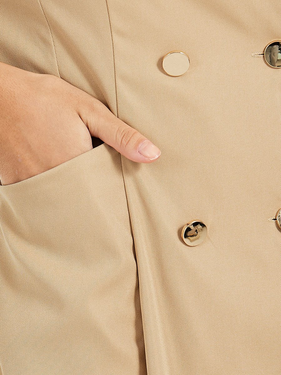 Contrast Cuff Buttoned Blazer Midi Dress