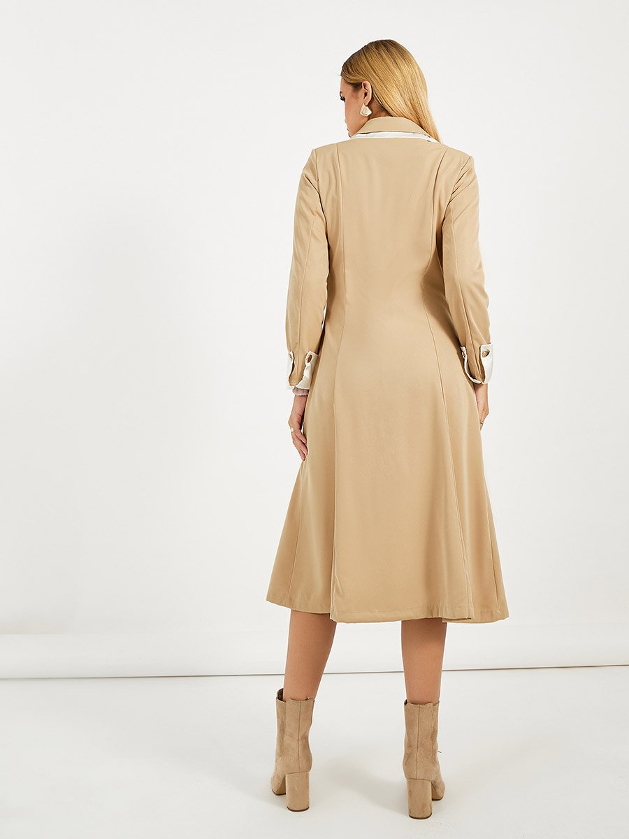 Contrast Cuff Buttoned Blazer Midi Dress