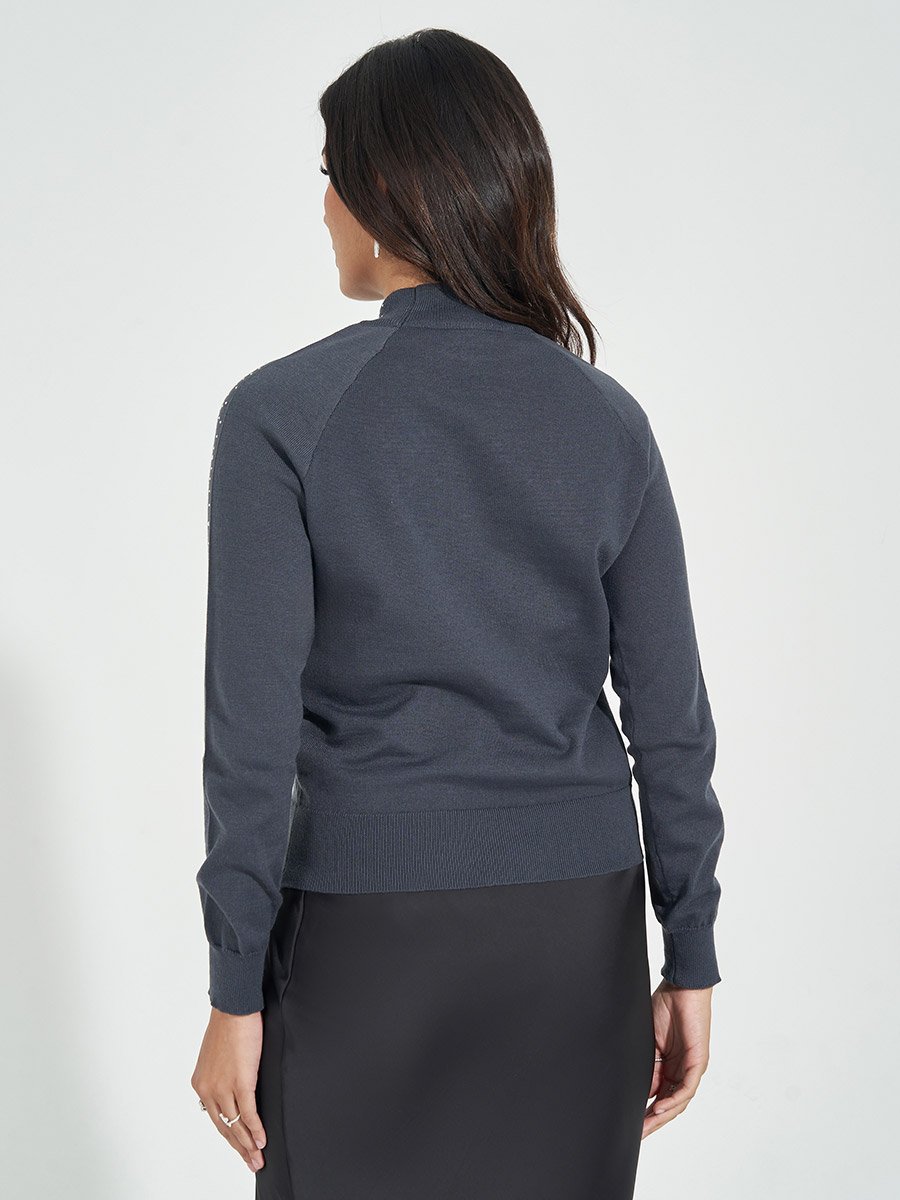 Embellished Detail High Neck Sweater