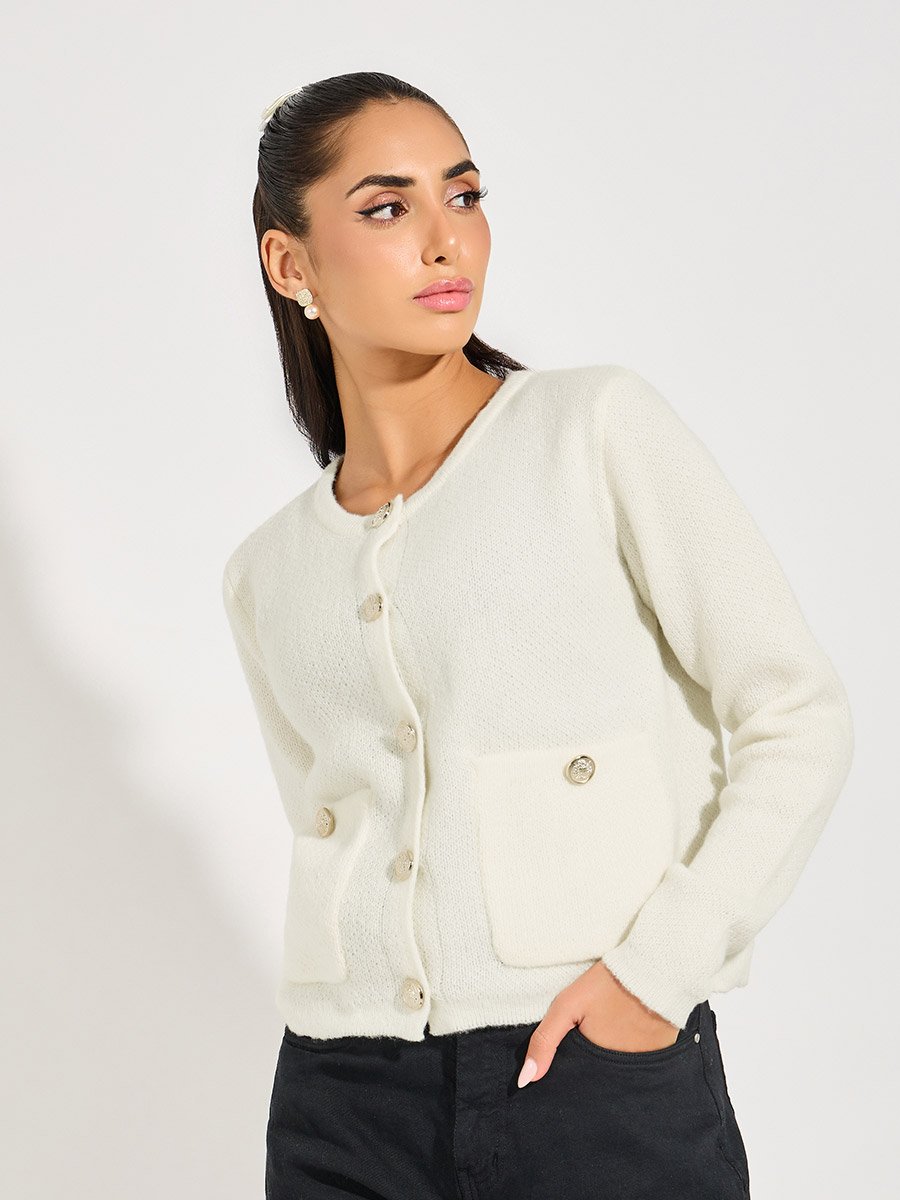 Button Placket Knitted Cardigan