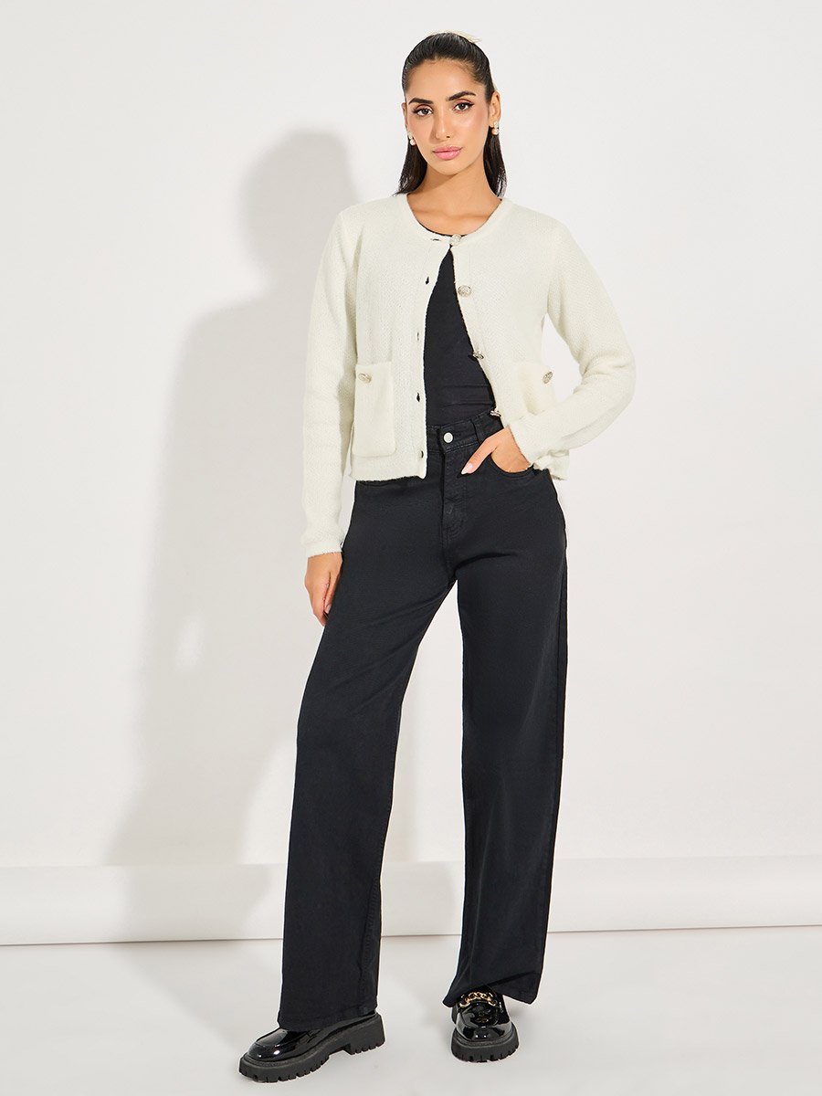 Button Placket Knitted Cardigan