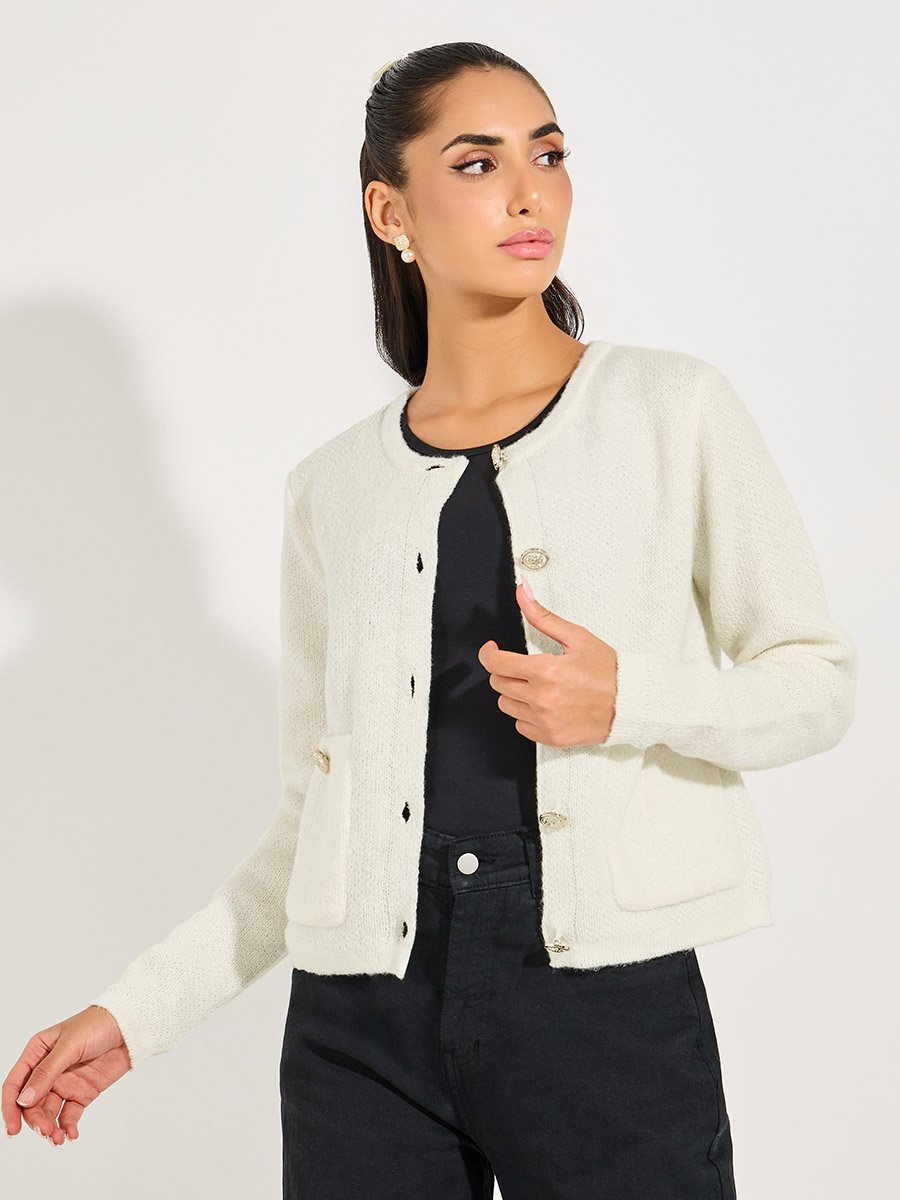 Button Placket Knitted Cardigan