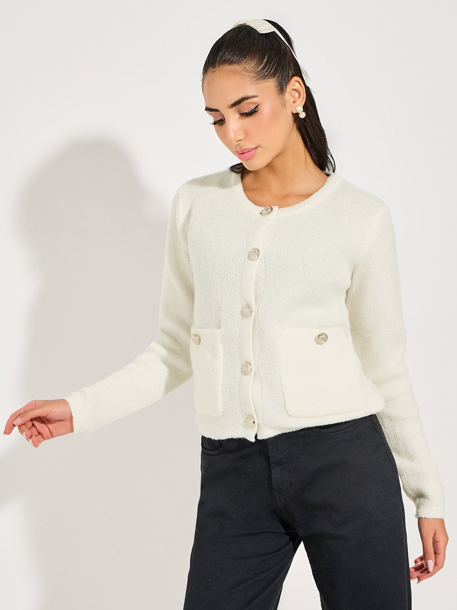Button Placket Knitted Cardigan