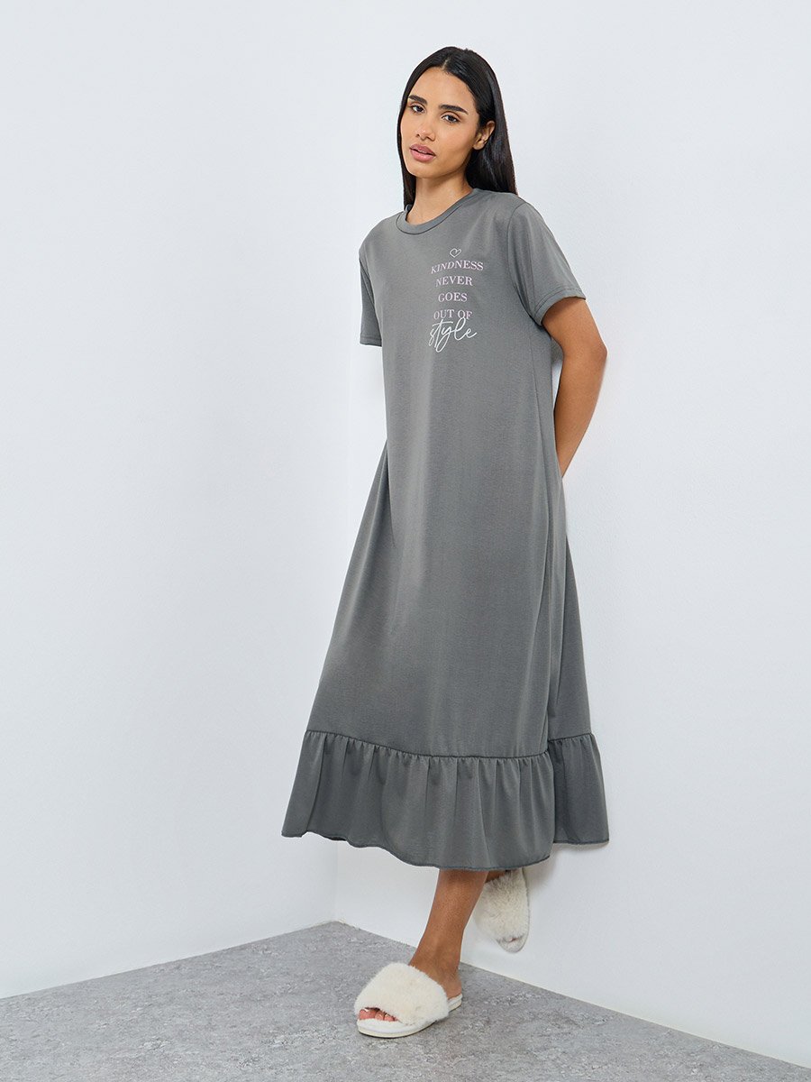 Kindness Slogan Ruffle Hem Sleep T-Shirt Dress