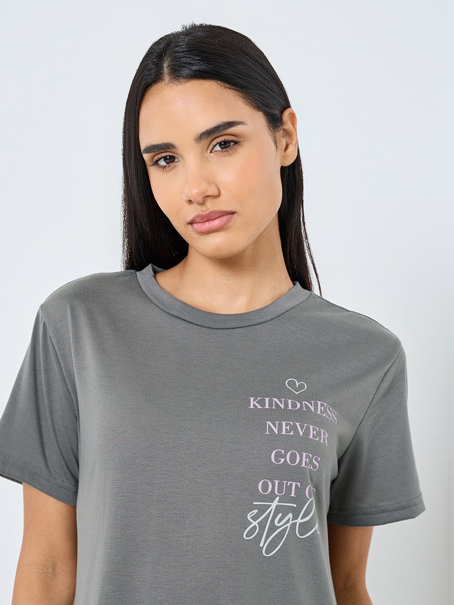 Kindness Slogan Ruffle Hem Sleep T-Shirt Dress
