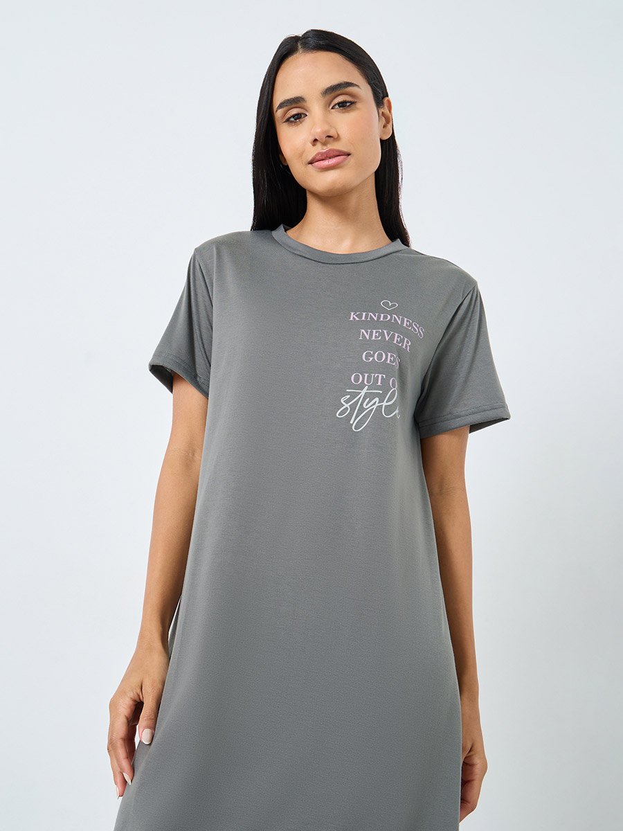Kindness Slogan Ruffle Hem Sleep T-Shirt Dress