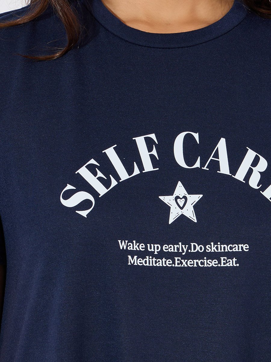 Self Care Slogan Ruffle Hem Sleep T-Shirt Dress