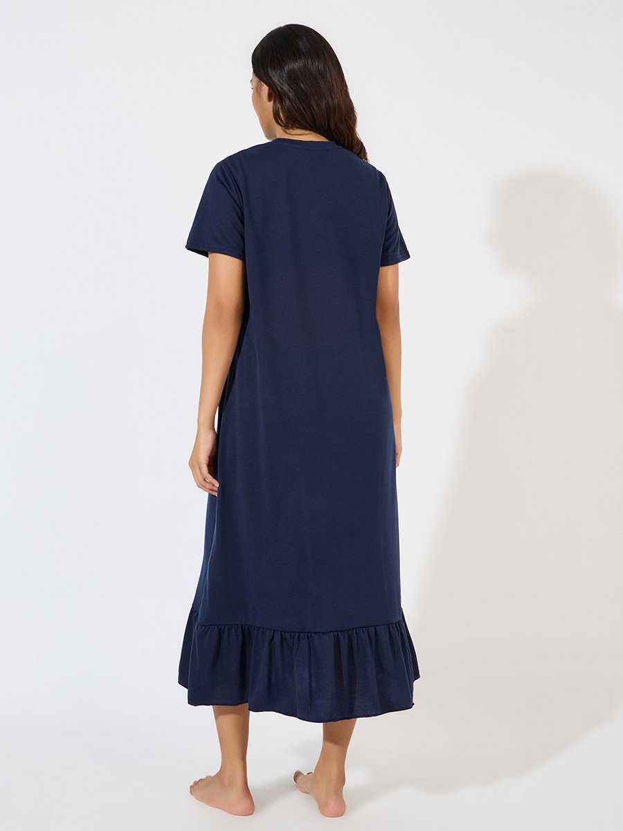 Self Care Slogan Ruffle Hem Sleep T-Shirt Dress