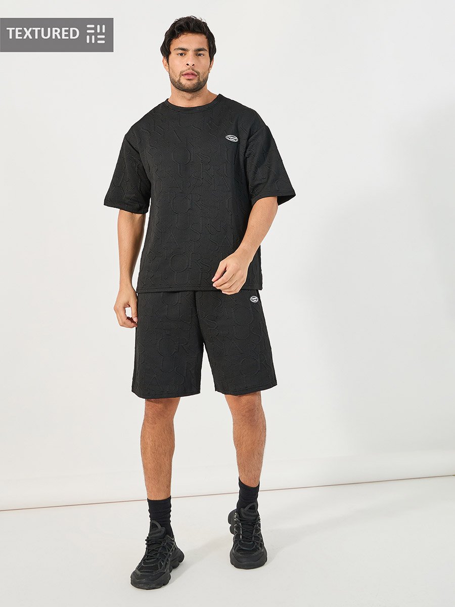 Textured Oversized T-Shirt and Shorts Co-Ords