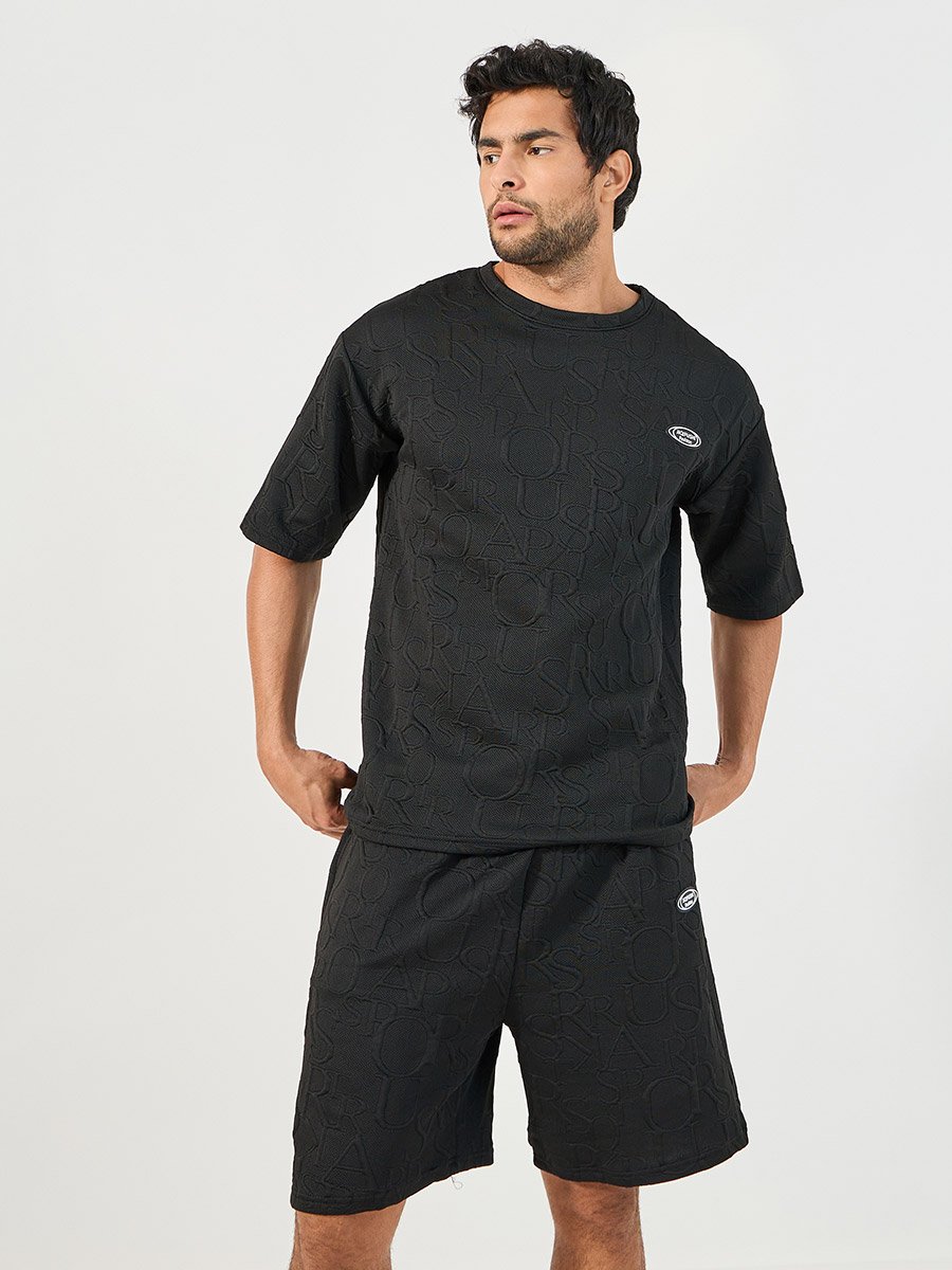 Textured Oversized T-Shirt and Shorts Co-Ords