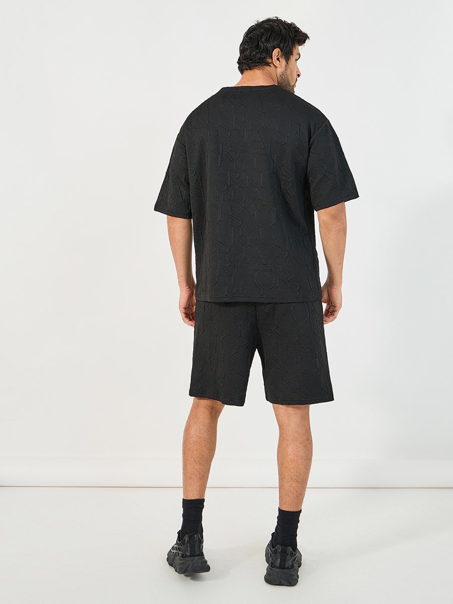 Textured Oversized T-Shirt and Shorts Co-Ords