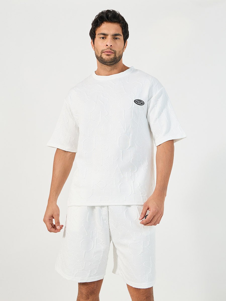 Textured Oversized T-Shirt and Shorts Co-Ords