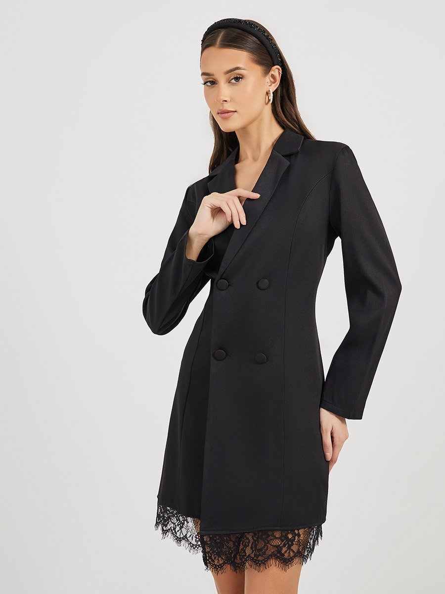Notch Lapel Lace Hem Blazer Mini Dress For Women at Bahrain | Styli Notch Lapel Lace Hem Blazer Mini Dress For Women at Bahrain | Styli