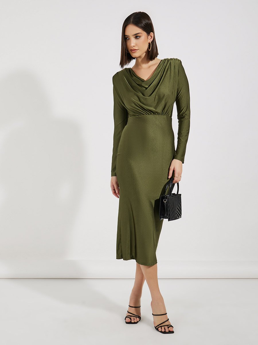 cowl neck bodycon midi dress Amazon.com: CurvySweet Thea Women's Built-in Bra Cowl Neck Bodycon Midi  Dress Black