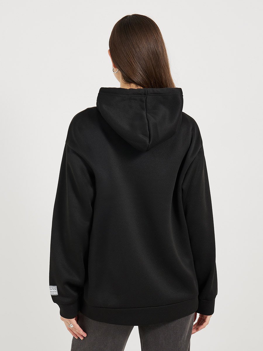 Longline Slogan Print Zip Up Hoodie