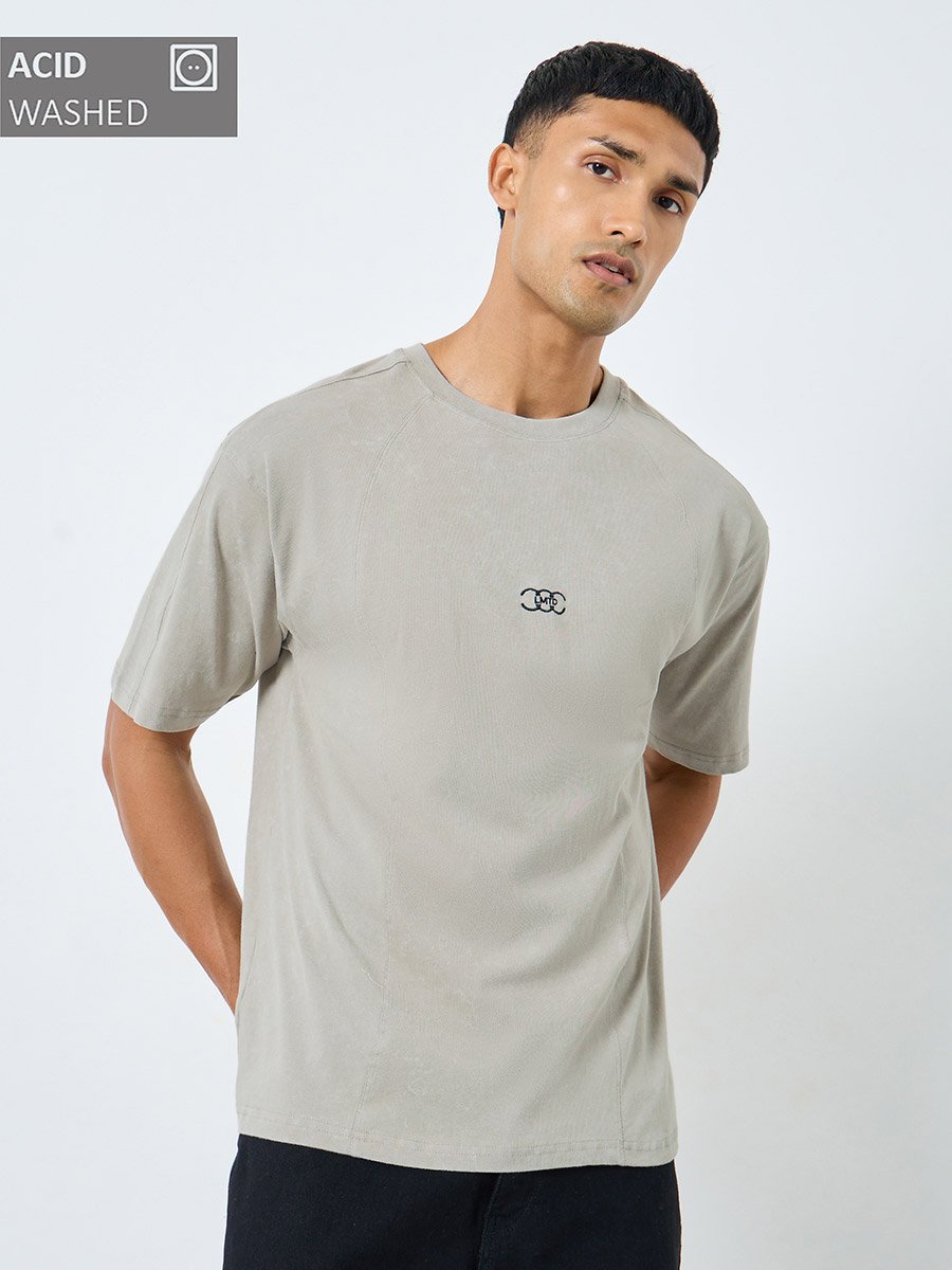 Sew Panelled Acid Wash Jersey T-Shirt