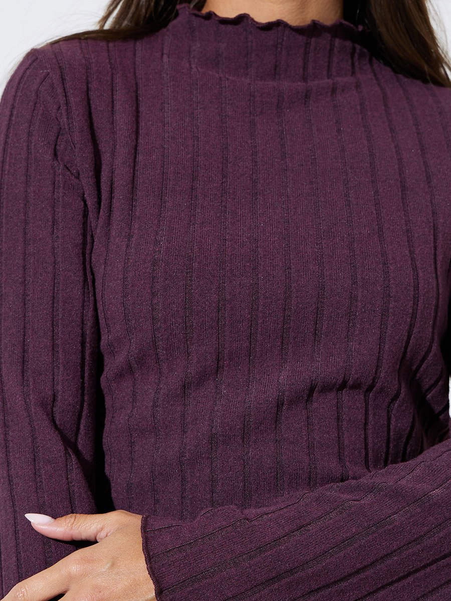 Purple Ribbed Knit Long Sleeve Top