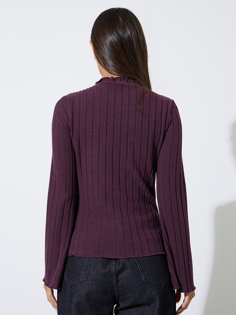 Purple Ribbed Knit Long Sleeve Top