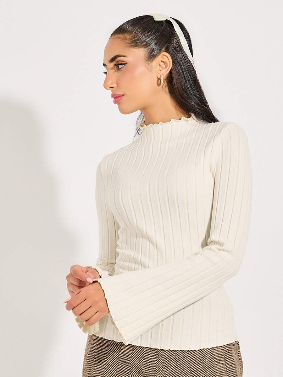 Ribbed Knit Top with Flared Sleeves