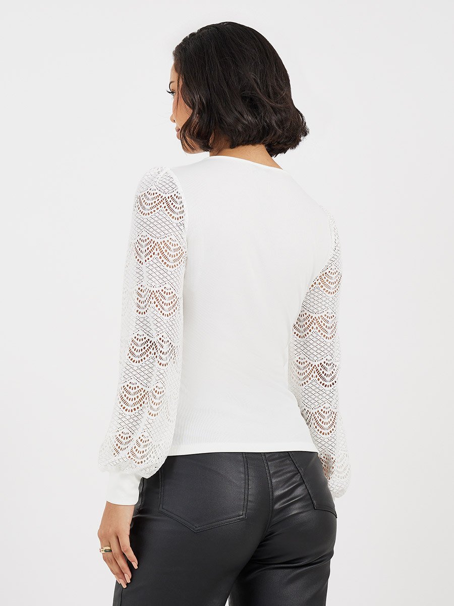 Lace Insert Sleeve Knit Top