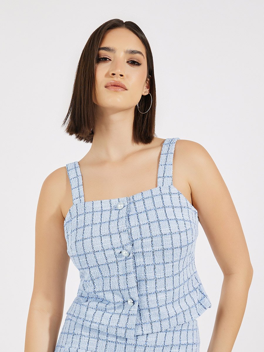 Square Neck Tweed Crop Top