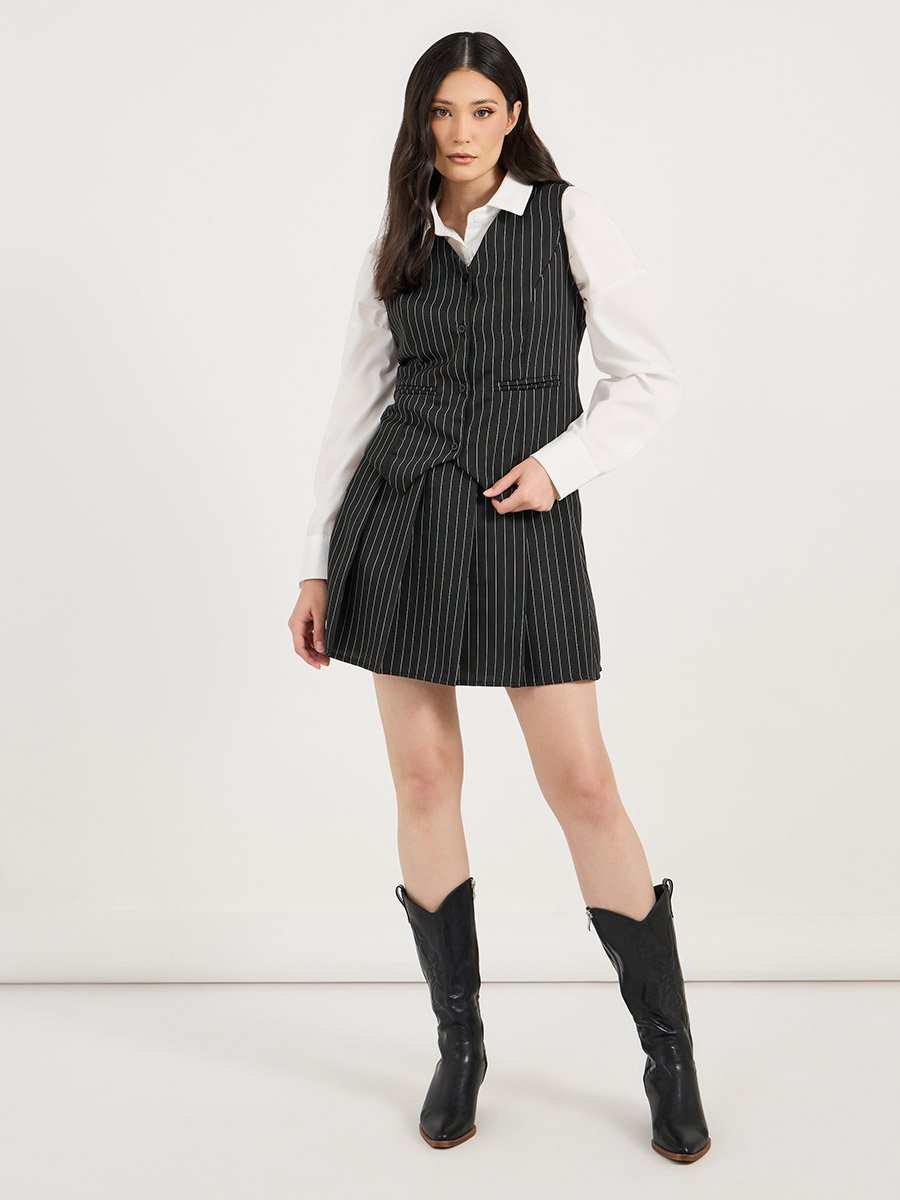 Striped Pleated A-Line Mini Skirt
