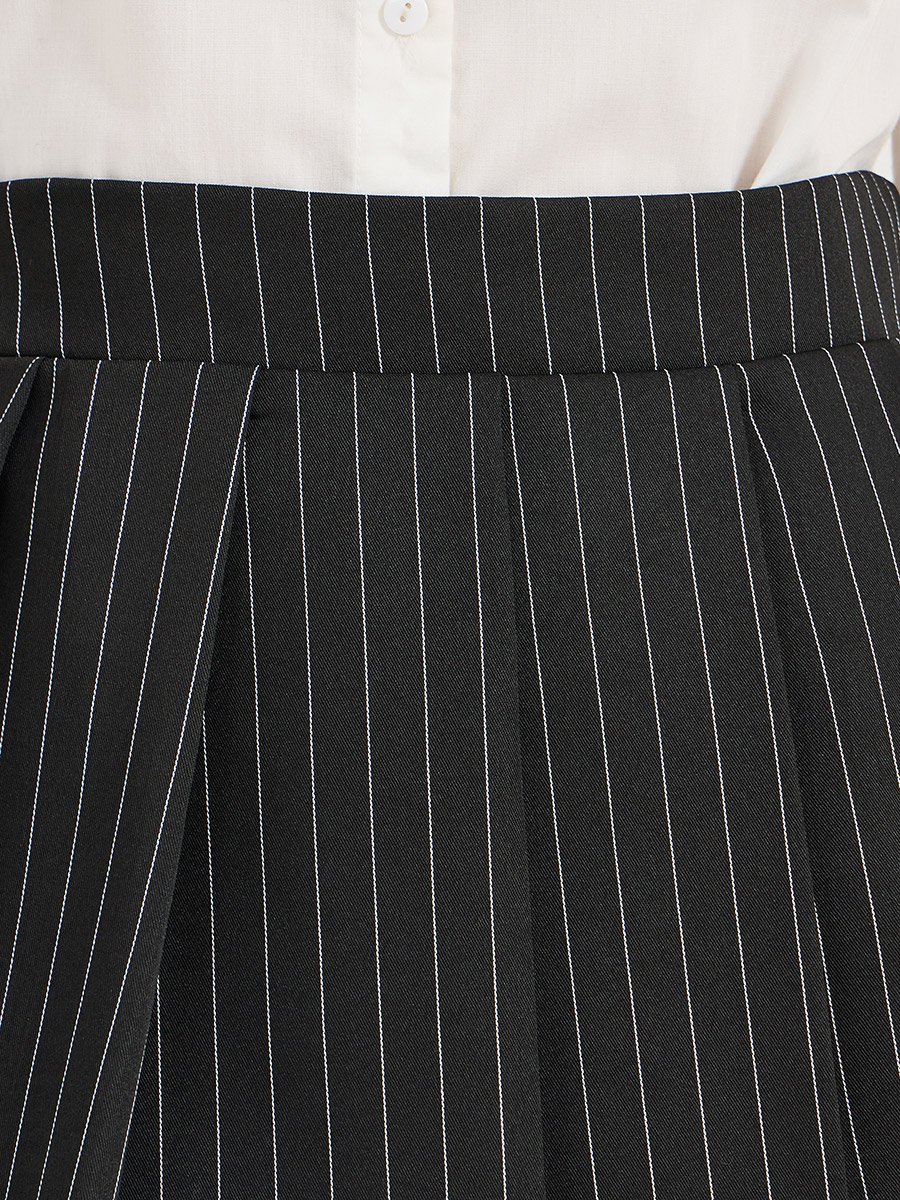 Striped Pleated A-Line Mini Skirt