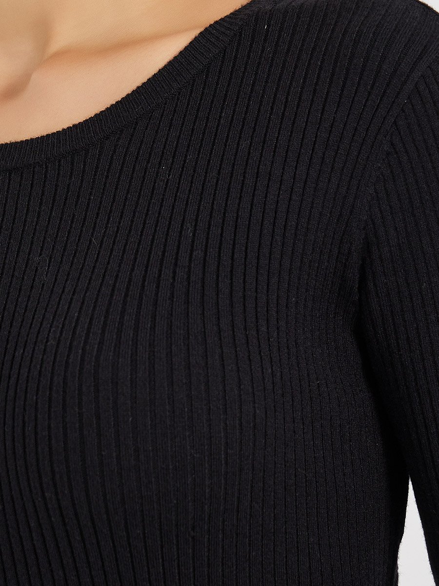 Solid Ribbed Knit Sweater Midi Dress