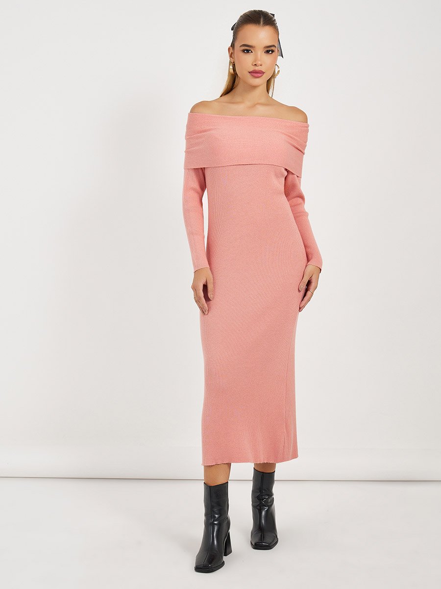 strapless open back dress Ribbed Knit Off The Shoulder Sweater Skit Set XL main image 0