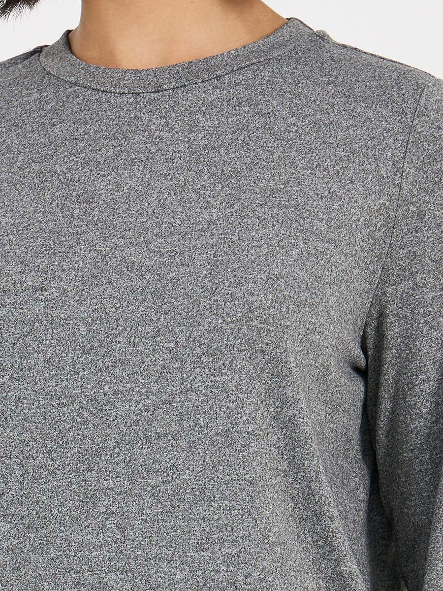 Grey Solid Knit Top and Midi Skirt Co-Ords
