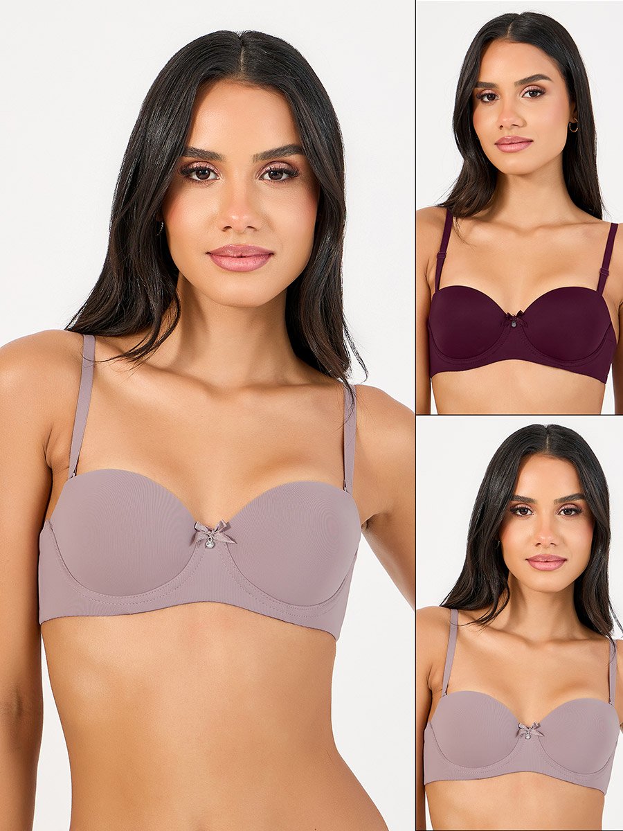 Pack of 2 - Padded Wired Solid Balconette Bra 