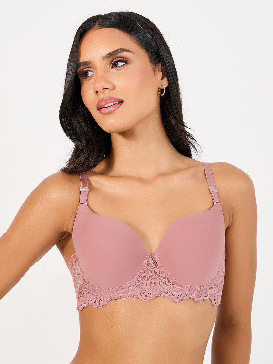 Pack of 2 - Padded Wired Scalloped Lace Band Plunge Bra