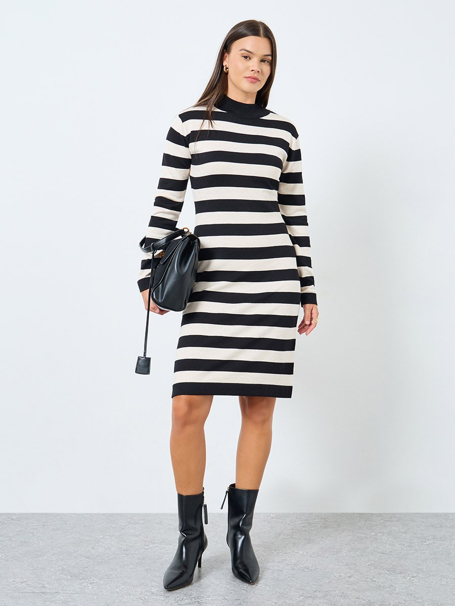 Striped Sweater Knee Length Dress