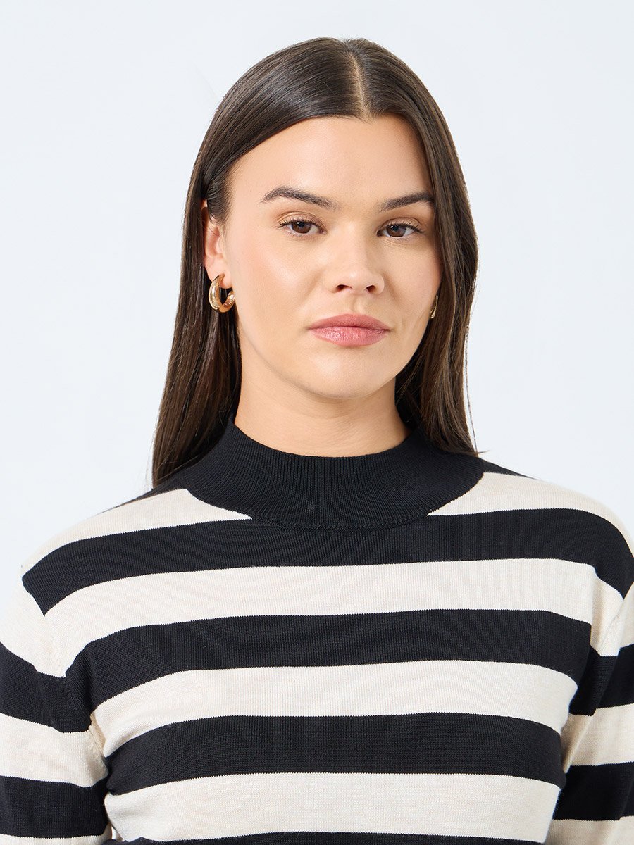 Striped Sweater Knee Length Dress