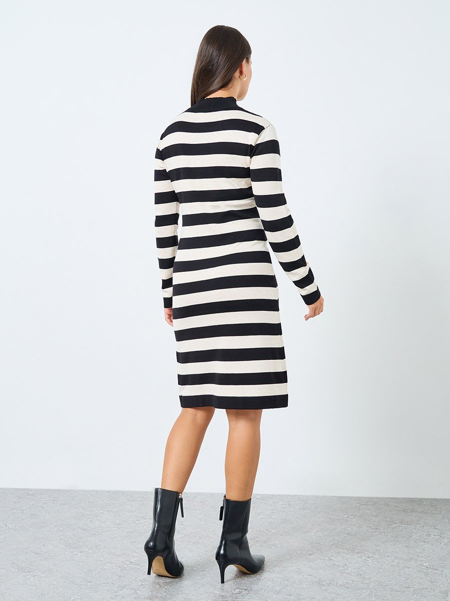 Striped Sweater Knee Length Dress