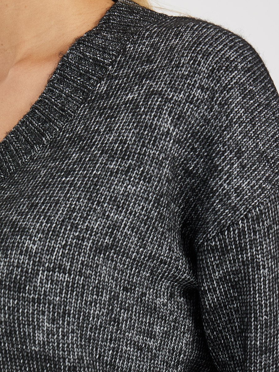 Flat Knit V Neck Sweater Mini Dress