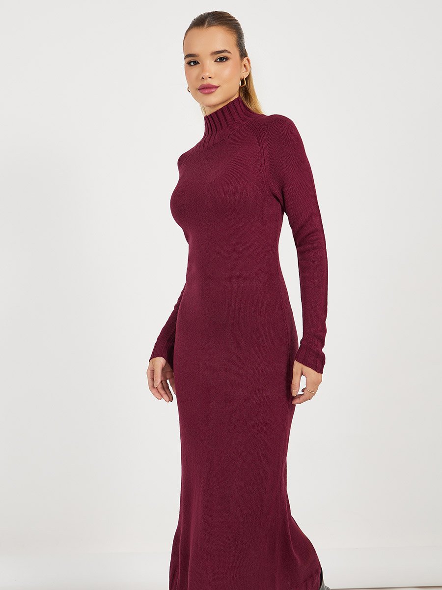 Turtle Neck Knitted Sweater Maxi Dress For Women at Saudi | Styli