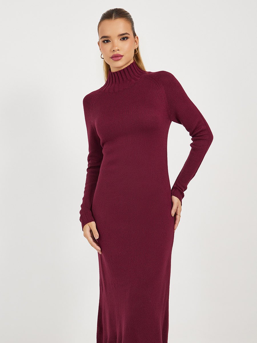 Turtle Neck Knitted Sweater Maxi Dress