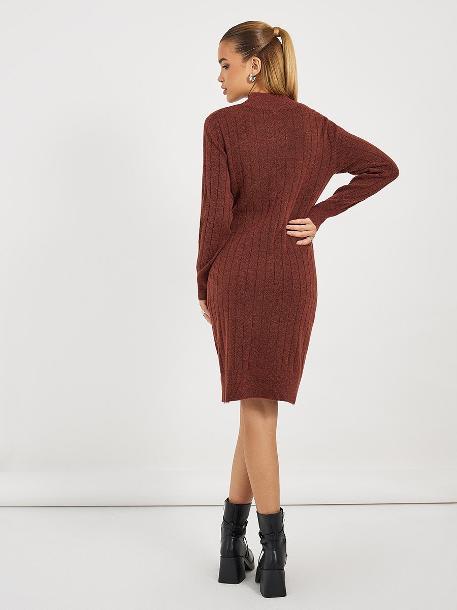 Textured Knit Sweater Knee Length Dress