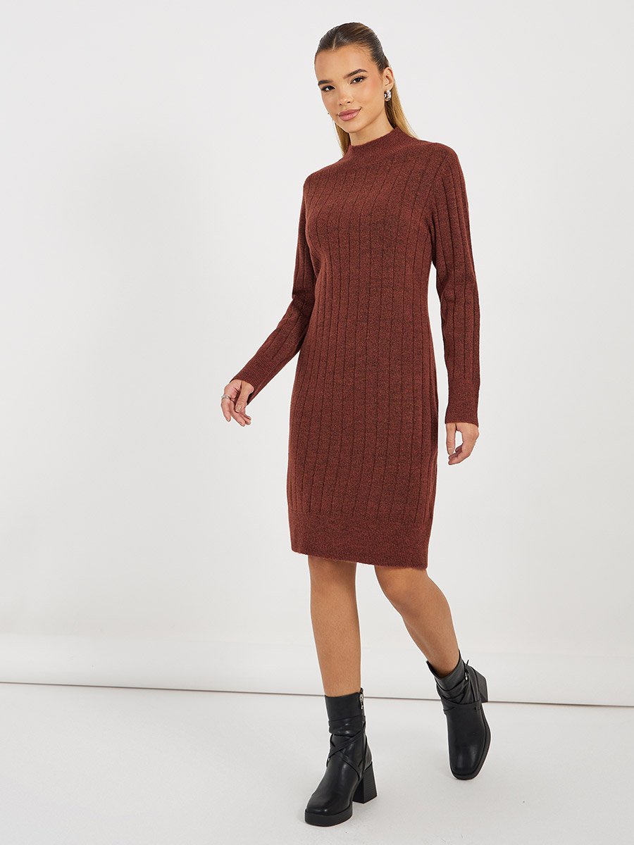Textured Knit Sweater Knee Length Dress