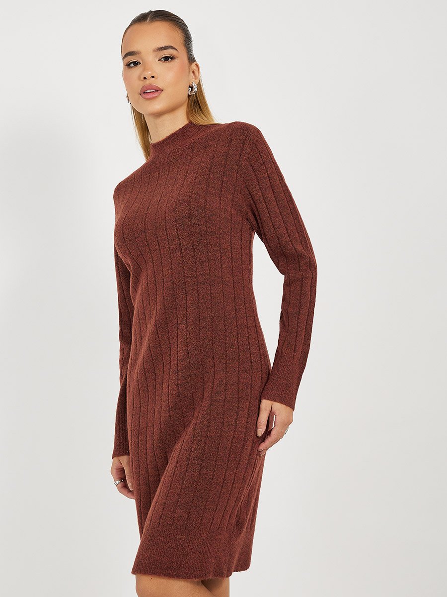 Textured Knit Sweater Knee Length Dress