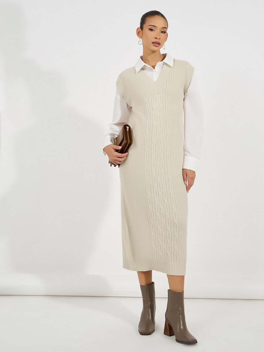 Cable Knit Sweater Midi Dress