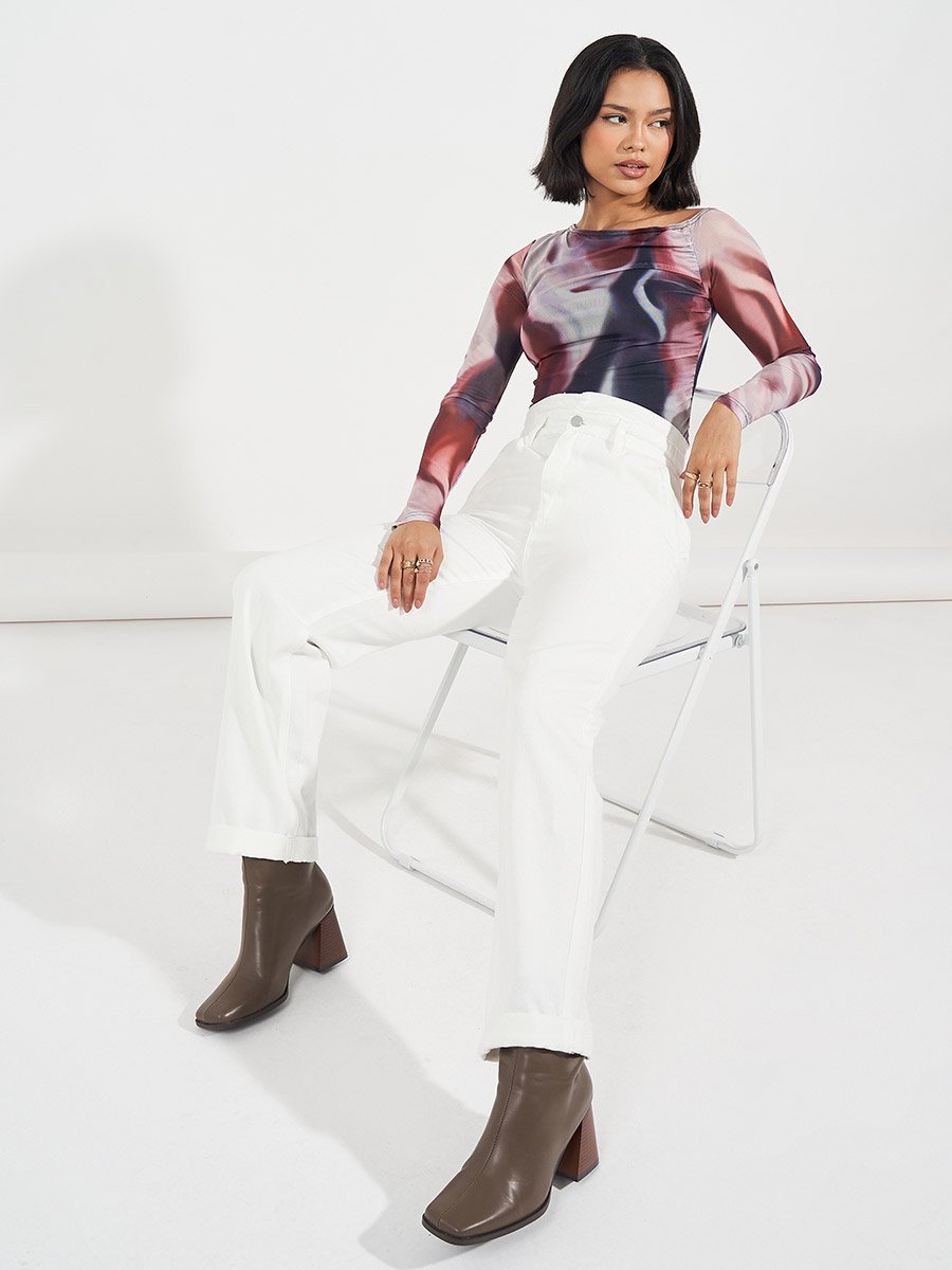 High Rise Straight Fit Paper Bag Waist Jeans