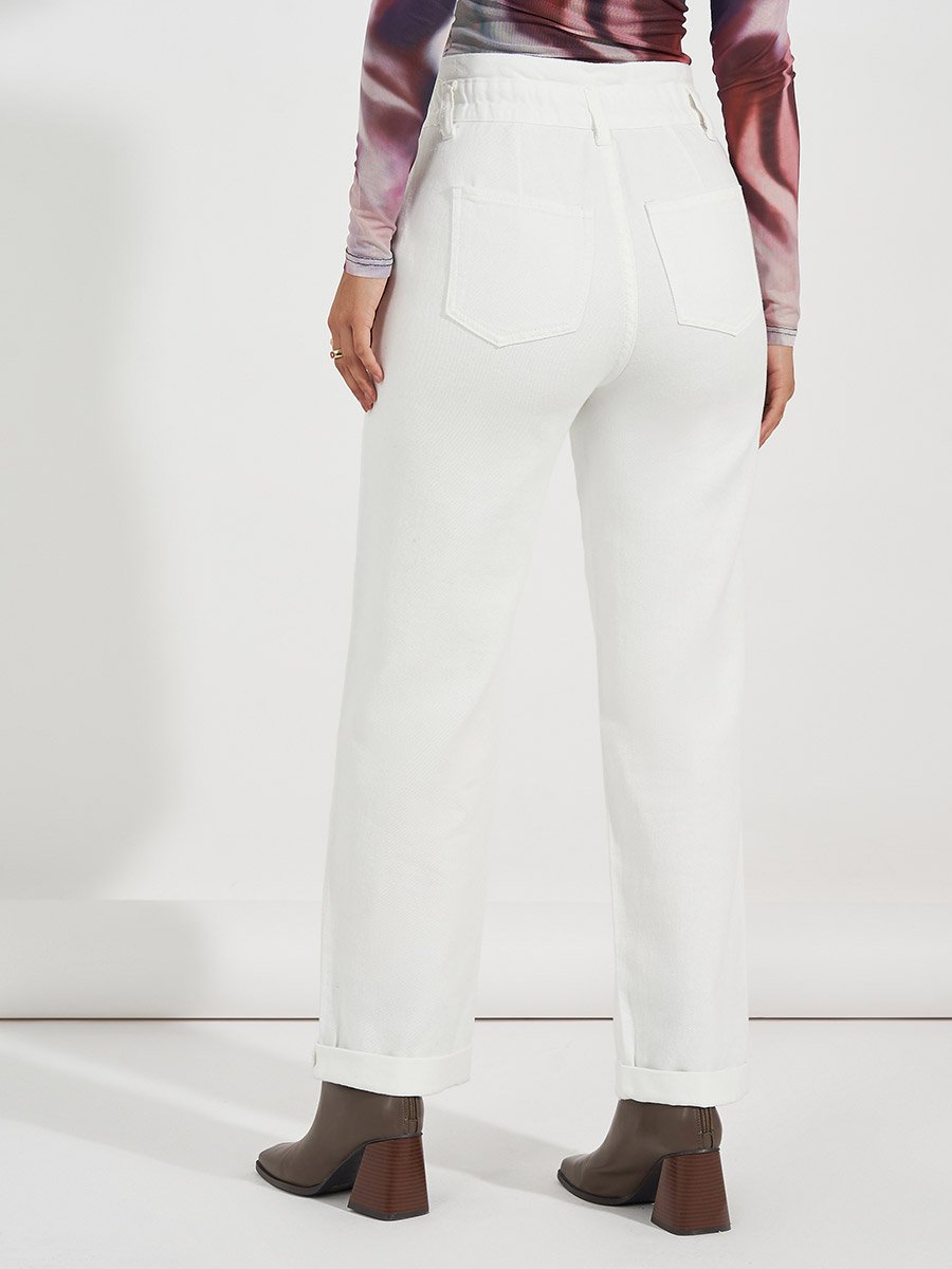 High Rise Straight Fit Paper Bag Waist Jeans