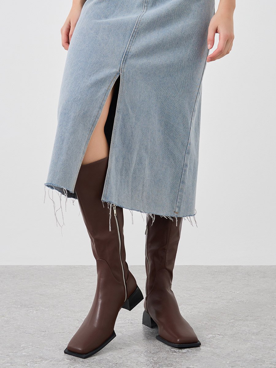 Square Toe Calf Length Rider Boots
